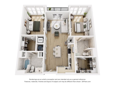 Floor plan for 2 beds, 2 baths, 1118 sqft